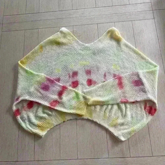 Women’s knit white and multicolored cover up sweater size M/L - Picture 4 of 4